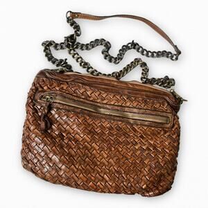 Langellotti Brown Woven Leather Chain Crossbody